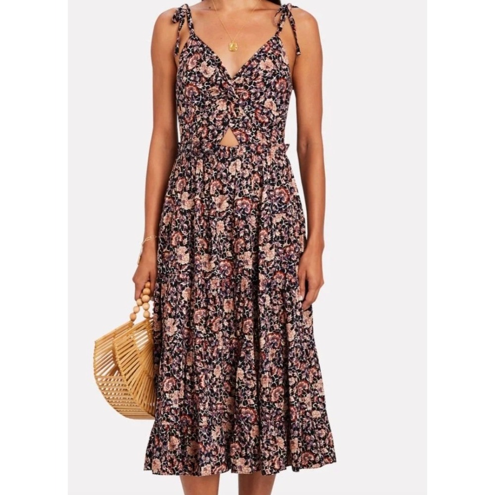 Ulla Johnson Kali Boho Hippie Floral Midi Tie Shoulder V-Neck Tiered Dress SZ M